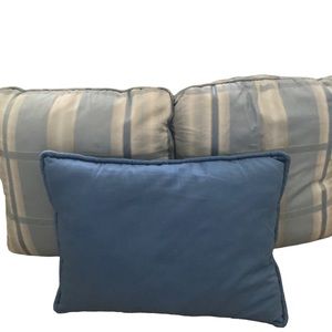 EUC 2 designer silk, down pillows blue and white! And one lumbar pillow!